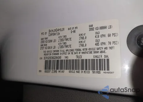 2006 Dodge Ram 2500 Slt z USA, uszkodzony, nr VIN 3D7KS29D96G284209